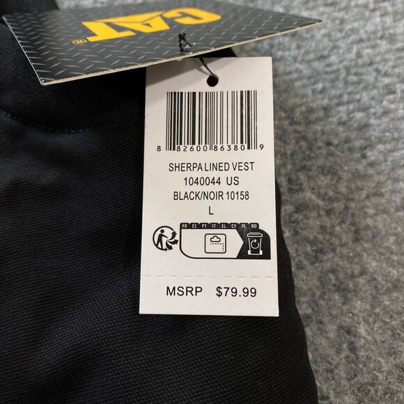 CAT Caterpillar Sherpa Lined Canvas Vest Adult Large L Black Outdoor Workwear - Picture 8 of 16